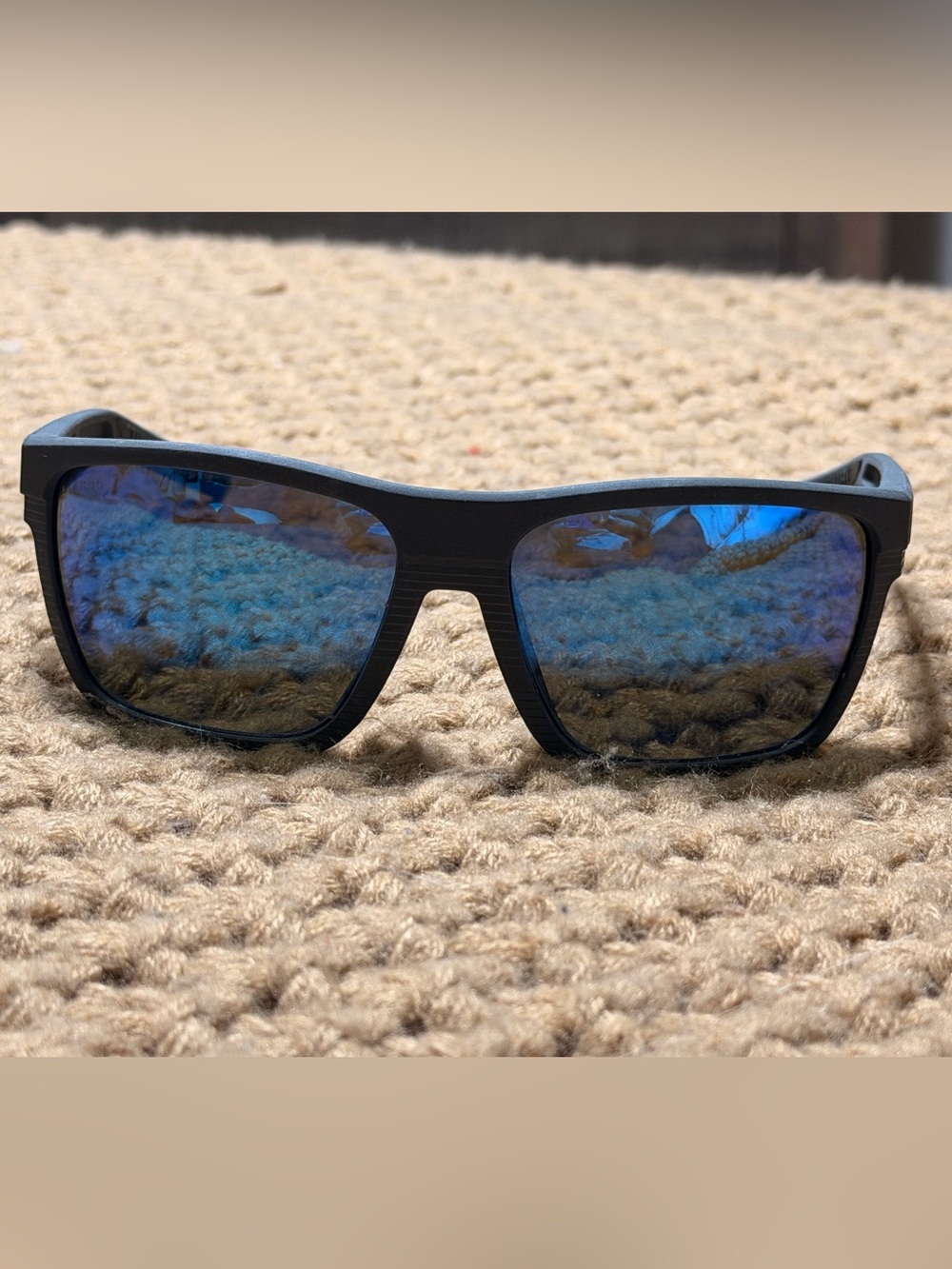 Costa Men's Black Frame Sunglasses with Blue Mirrored Lenses